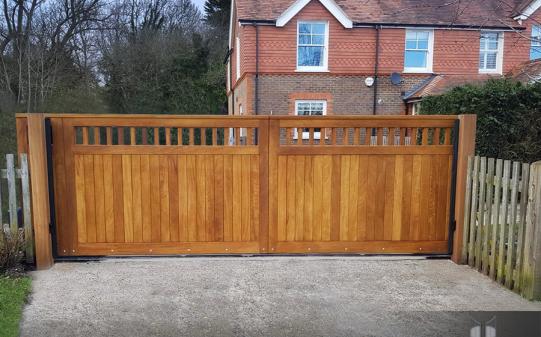 Iroko Sliding Gate - Chobham - Surrey